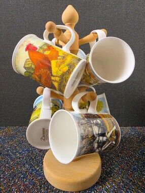 6 Dunoon Fine Bone China Coffee Mug Set with Mug Tree  Made In England